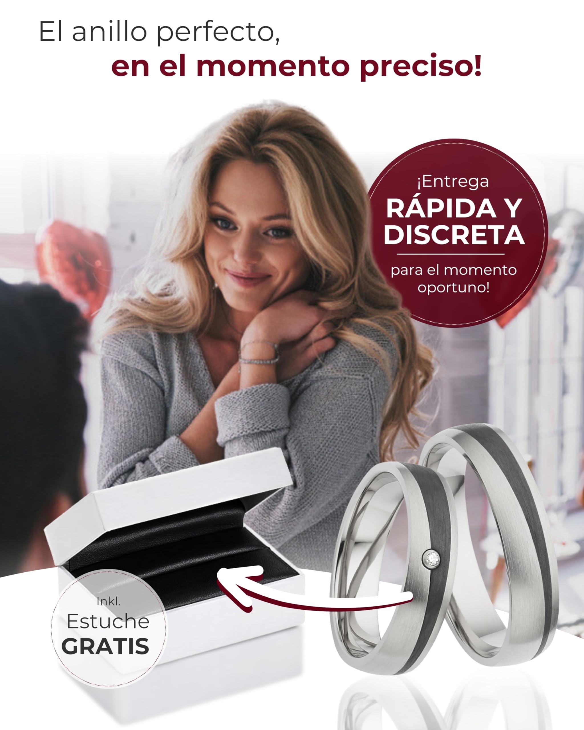123traumringe Alianzas en carbono & titanio I Anillos de pareja con diamante & estuche I Alianzas grabables con tallas 50 a 70 mm I Anillos de 5 mm de ancho & 1,7 mm de grosor I P8