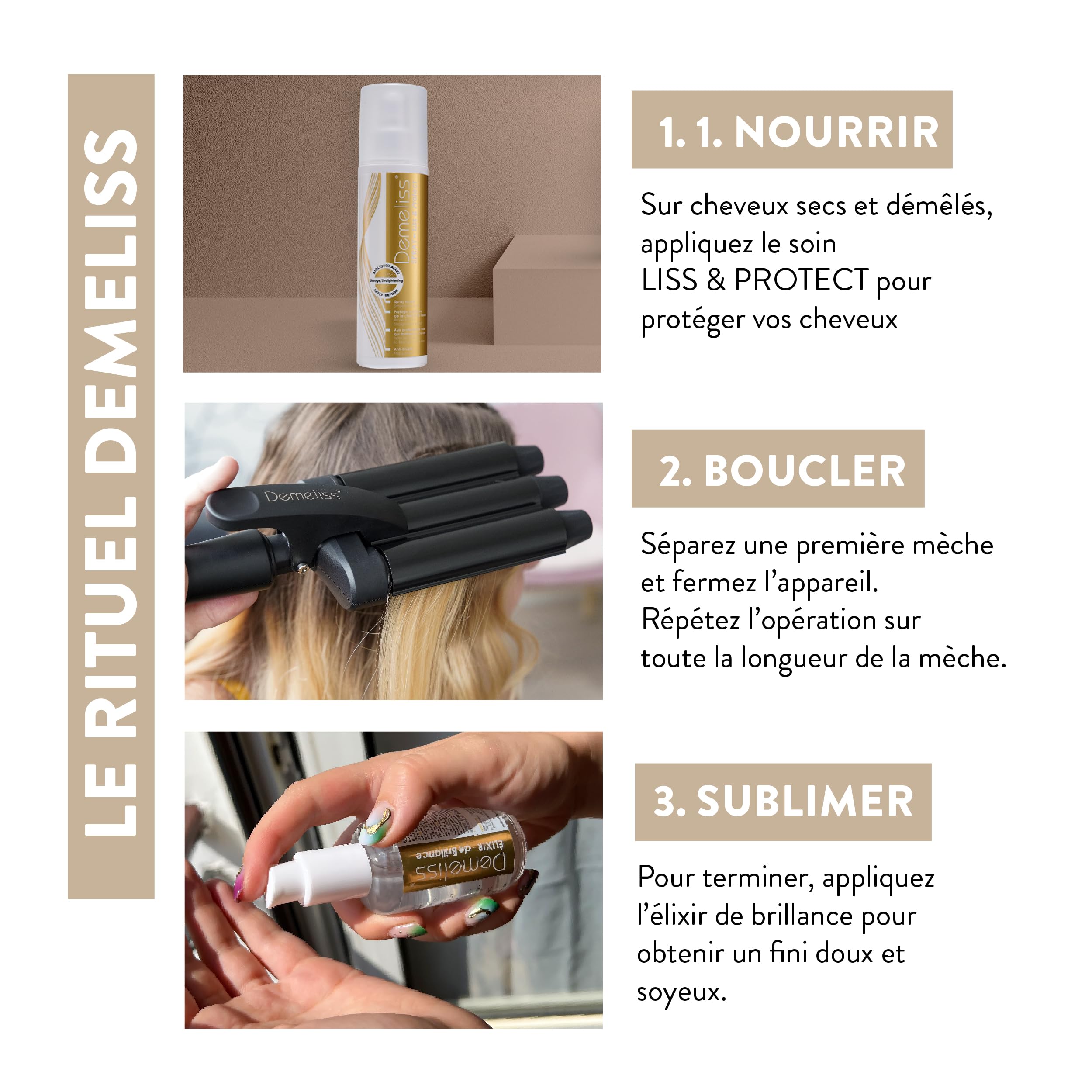 Demeliss - Saint Algue - WAVES BLACK, Fer à Onduler + Spray Texturisant Deep Waves, Boucleur Effet Wavy, Styler Complet, Revêtement Céramique et Tourmaline, Noir Mat