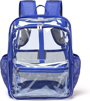 Clear Backpack,15 Clear Backpacks for School Heavy Duty PVC See Through Bag Waterproof Bookbag for Girls & Boys, Blue