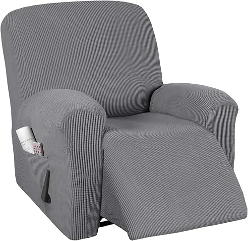 Funda elástica para silla reclinable, 1 pieza, protector de muebles con parte inferior elástica para silla con bolsillo lateral, funda gruesa y