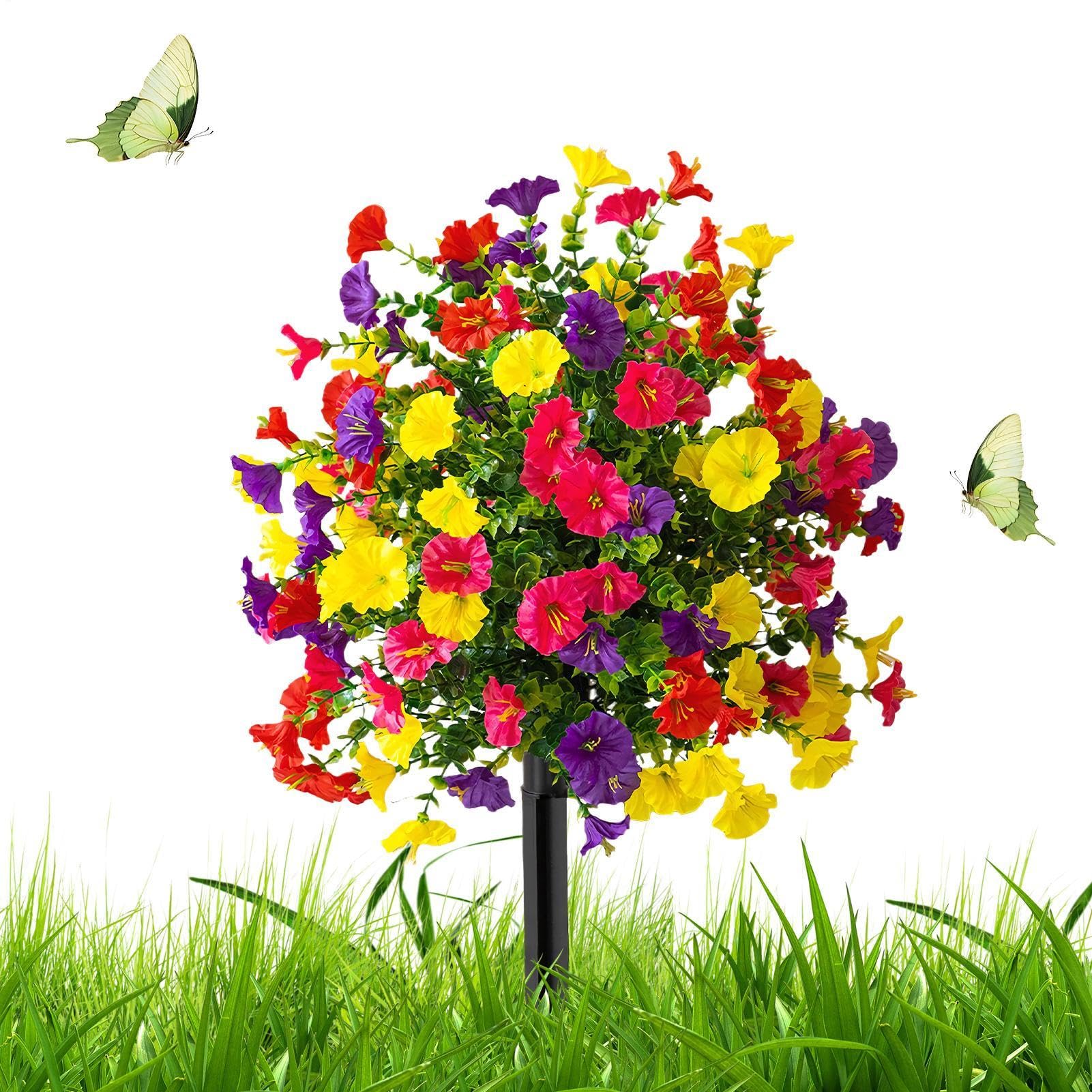 Planta resistente a los rayos UV con estaca de flores artificiales