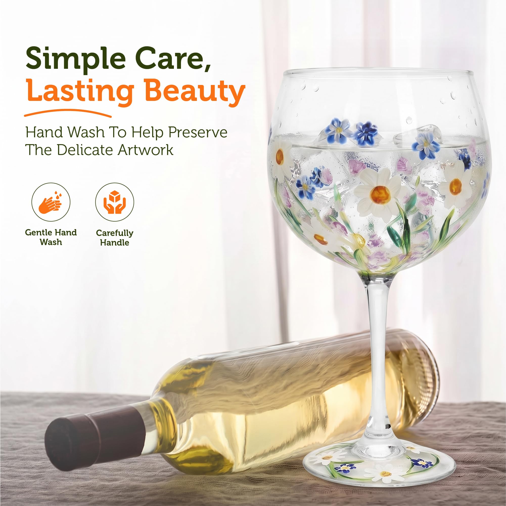 Hand Painted Gin Glass - Dainty Daisies -6