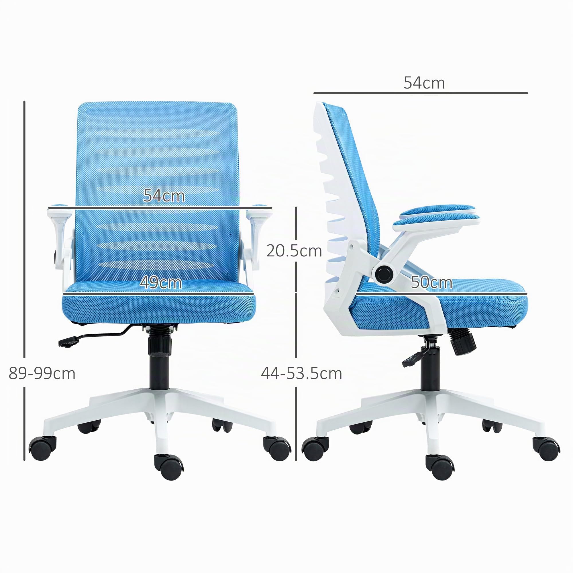 Vinsetto Sedia Ergonomica Ufficio Girevole 54x54x89-99 cm Bianca e Azzurra