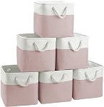 FinishingBo Boîtes de stockage en cubes, paquet de 6 11x11 de pouce avec poignées en coton pour placard, étagères, vêtements, serviette (White/Khaki-6 Boîte)