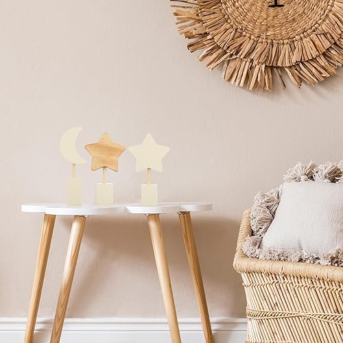 Miniatura 7 de Barydat Juego de 3 piezas de decoración de estante de madera para guardería, luna y estrella, lindo juego de decoración bohemia para niños y bebés,