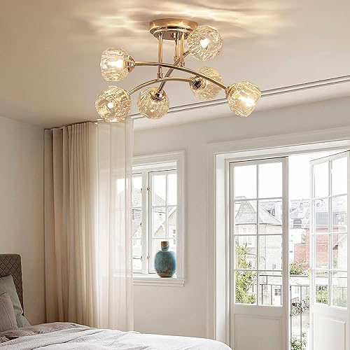 Miniatura 5 de AGV LIGHTING CL042 Lámpara de techo de cristal moderna, lámpara de techo semiempotrada, base G9 6 luces, 16 x 10 pulgadas de alto, cristal