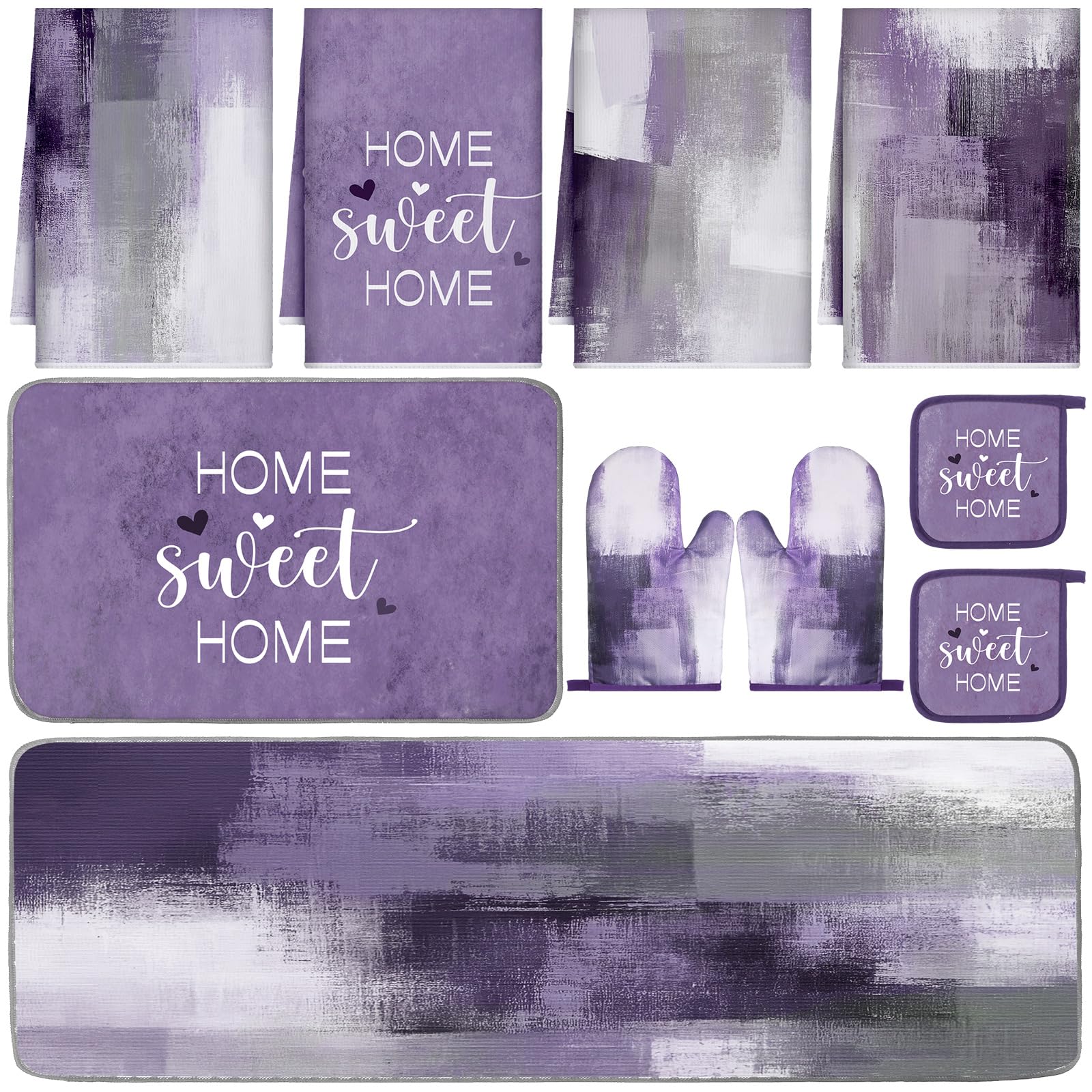 Gants de cuisine et maniques violets marbrés Fourluoo pour décoration d'intérieur textile