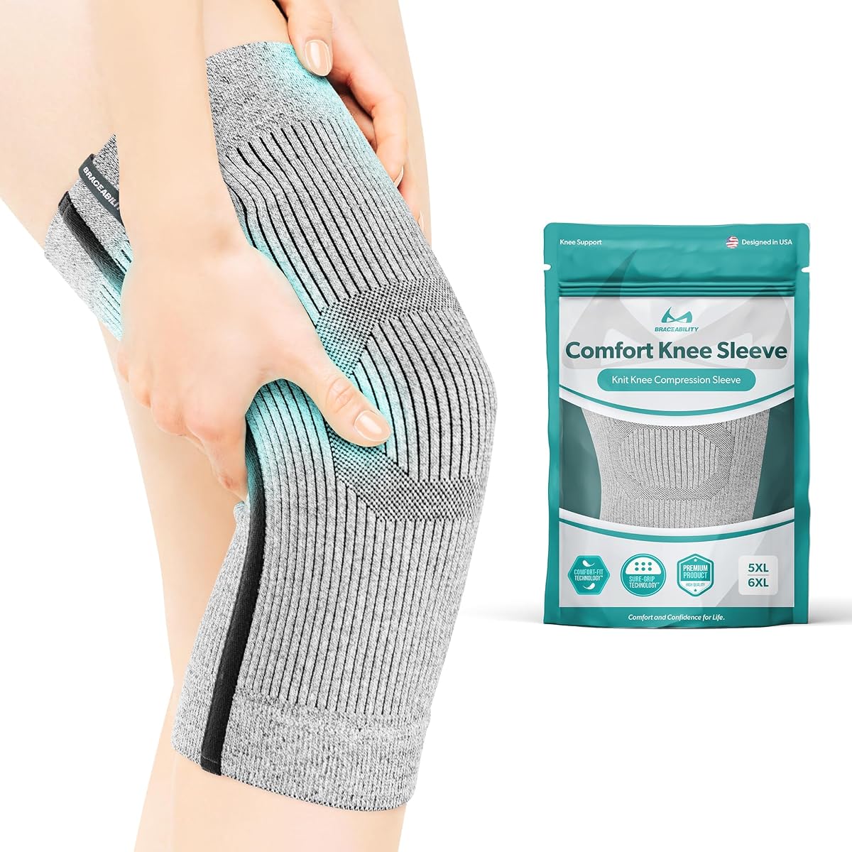 Manga de compresión de rodilla de talla grande – Soporte de soporte grande para osteoartritis, bursitis, distensiones, artritis, dolor en las articulaciones, hinchazón, desgarros de menisco – Alivio del dolor de rodilla para mujeres y hombres (5XL/6XL)
