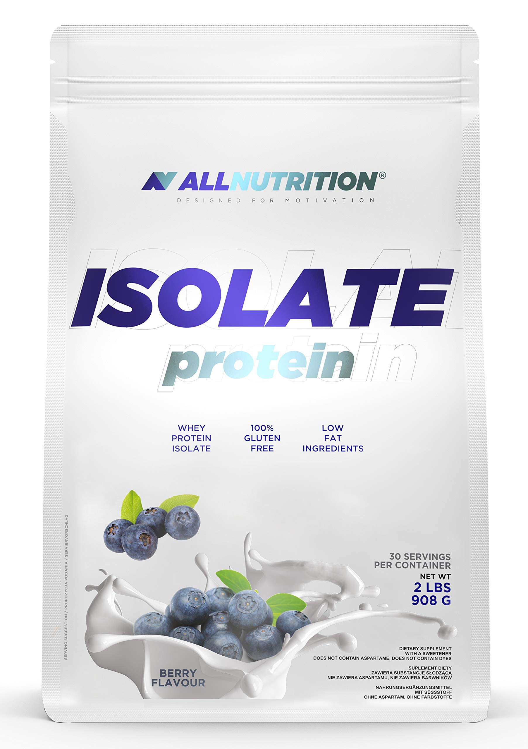 ALLNUTRITION Isolate Whey Protein Powder Complément alimentaire pour la croissance musculaire avec des acides aminés ramifiés BCAA Pure Isolate Bodybuilding Shake Sans gluten 908 g Myrtille