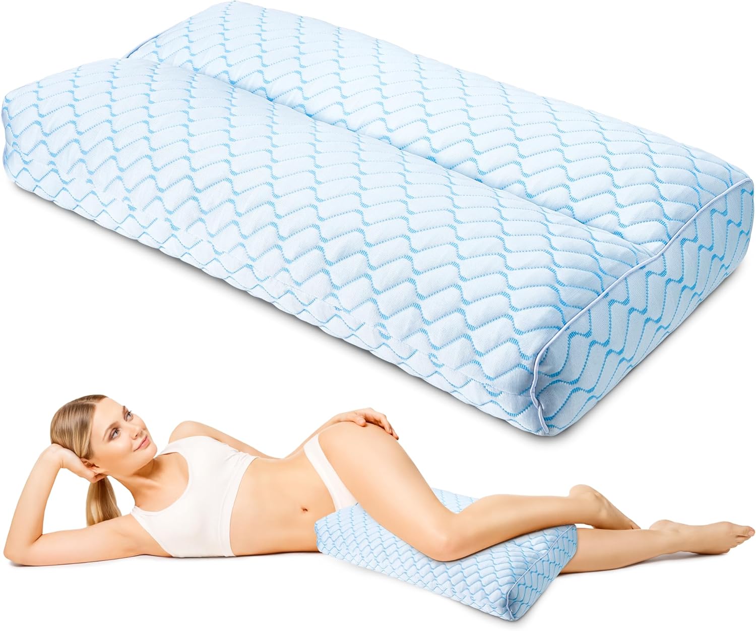 puredown® Knee Pillow for Side Sleepers, Leg Elevation Pillow for Side Sleeping, Pillow Between Legs for Aligns Spine, Support for Pregnancy Relieves Pressure Hip Leg and Improve Sleeping, Blue