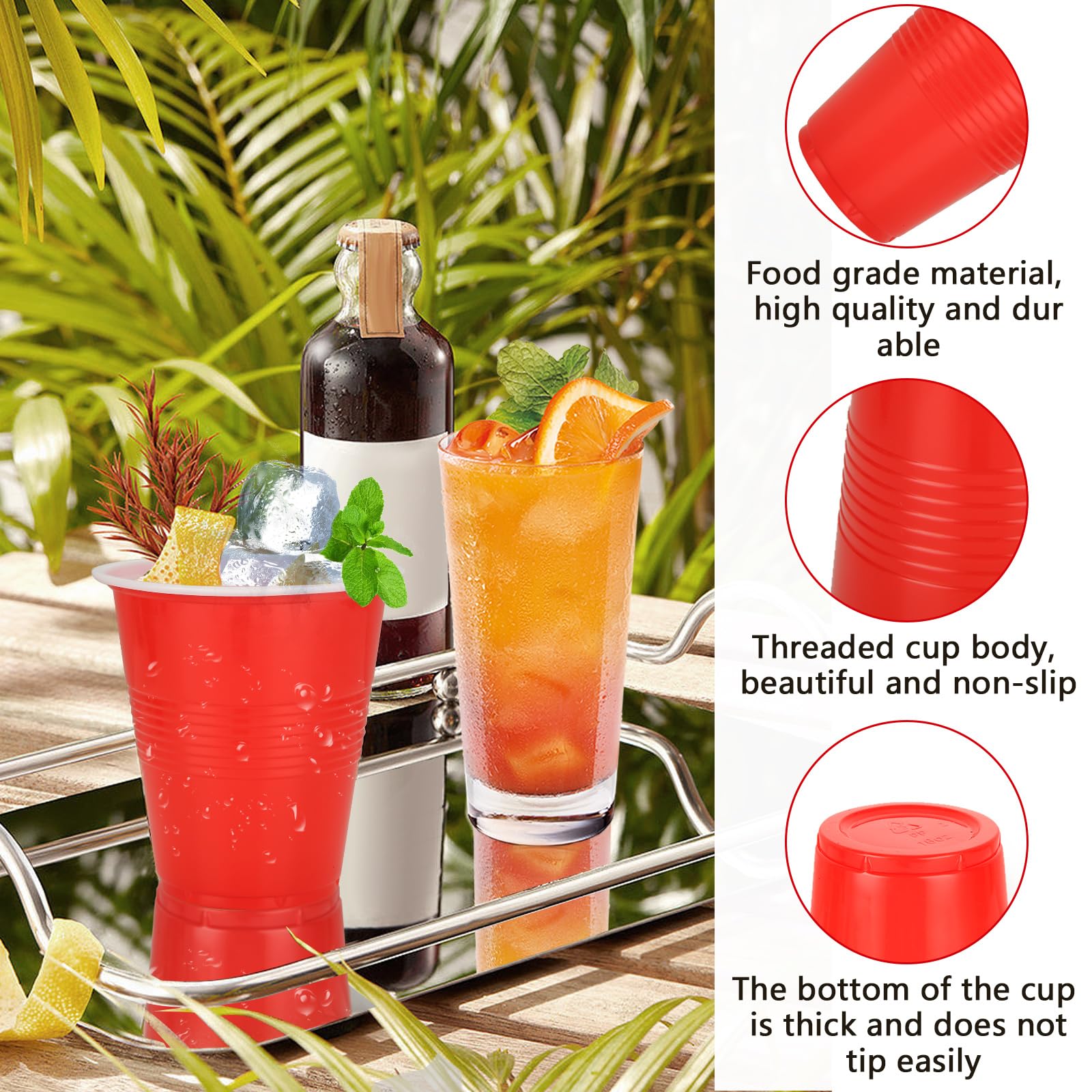 NUZEKY Set di 50 tazze rosse, riutilizzabili, in plastica, da 350 ml, per feste, campeggio, compleanno, matrimonio