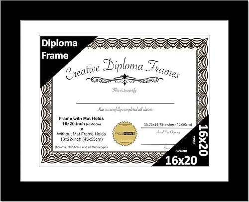 Vista 39 de Creative Picture Frames Marco de diploma negro clásico de 12 x 16 pulgadas con paspartú negro con caballete de vidrio y ganchos de pared instalados
