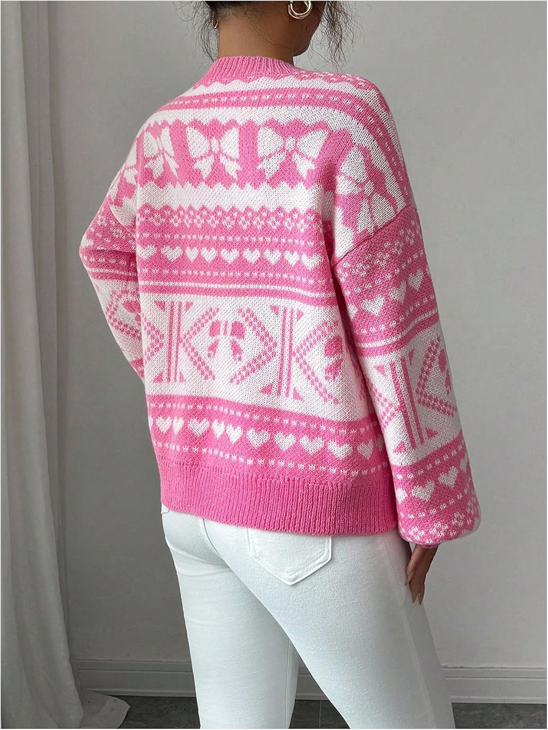 Women's Graphic V Neck Sweaters Long Sleeve Knitted Fall Fashion Pullover Jumper - Image 3
