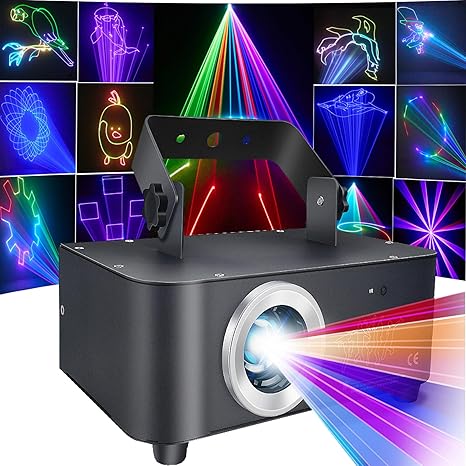 DJ Laser Lights for Party Disco 3D Animation RGB Full Color Stage Laser Show, DMX512 Voice Remote Control Beam Effect Projector, for Bar Wedding Party Festival Stage
