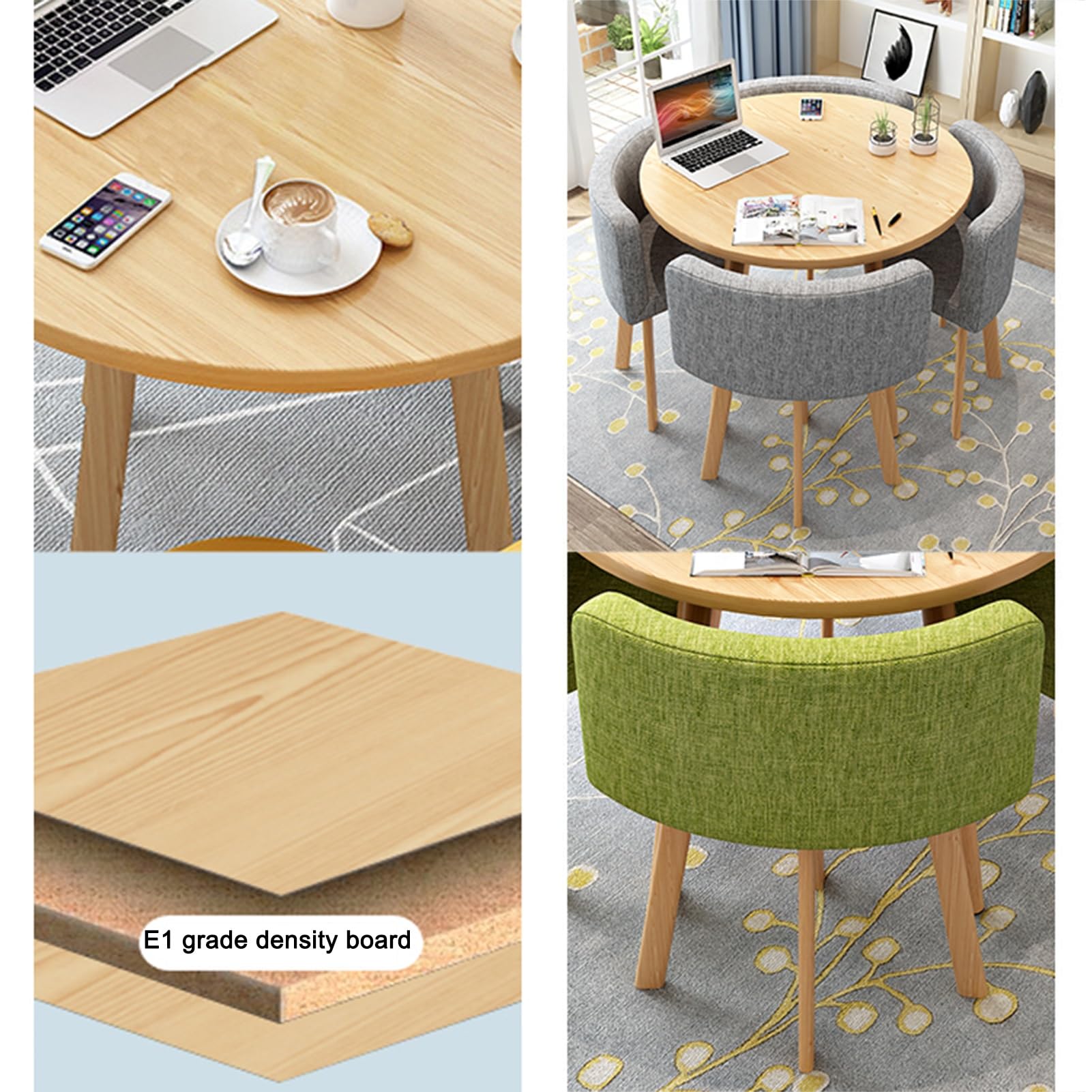 Set di tavolo rotondo da reception color cachi scuro, piccolo tavolo da colazione da bar e tavolino da caffè con sedie, design semplice per ufficio e sale conferenze, tessuto di cotone e lino