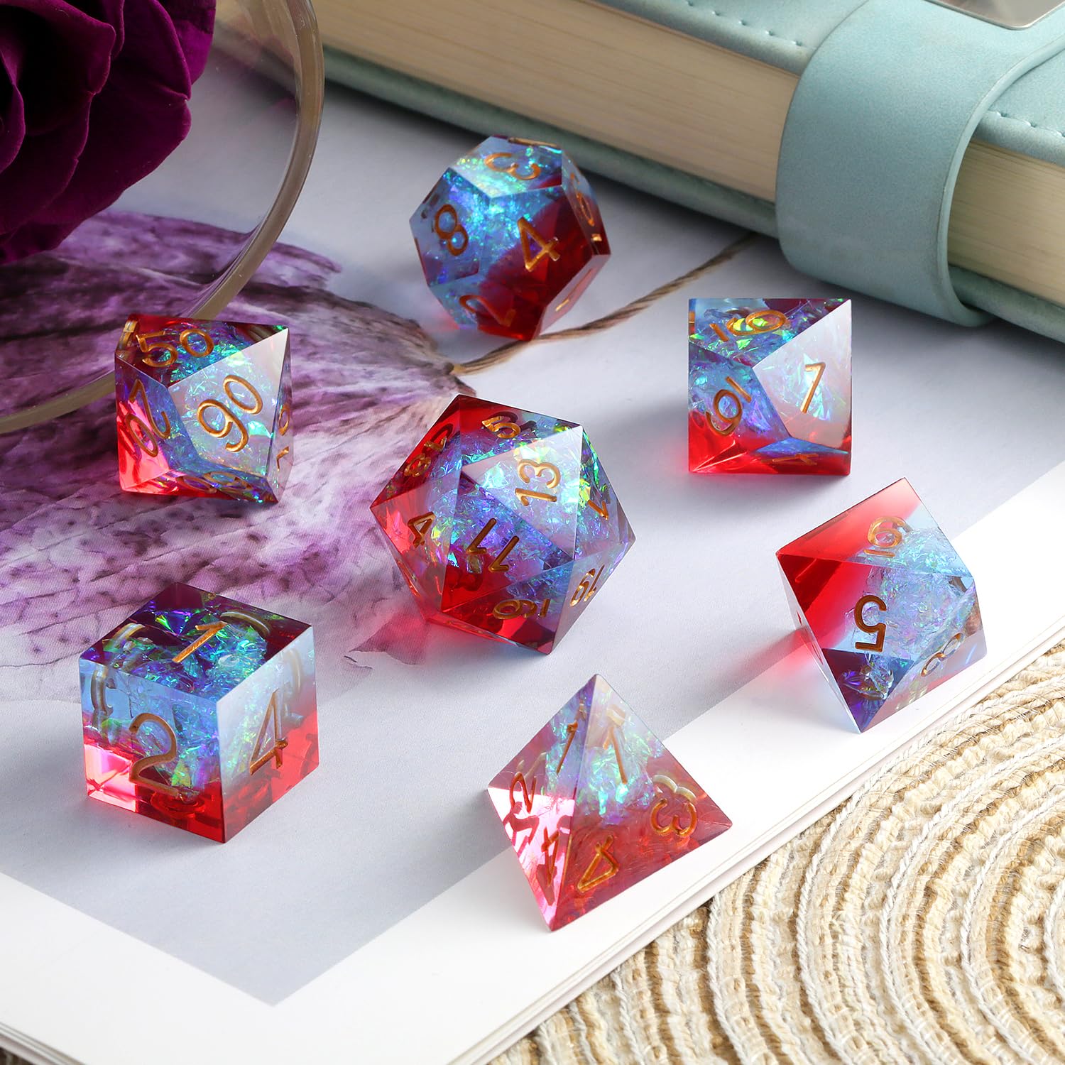 Shiny D&D Dice,DNDND Handmade Double Layers Sharp Edge Die with Gift Case for D&D Dungeons and Dragon Games (Red and Blue) - Image 4