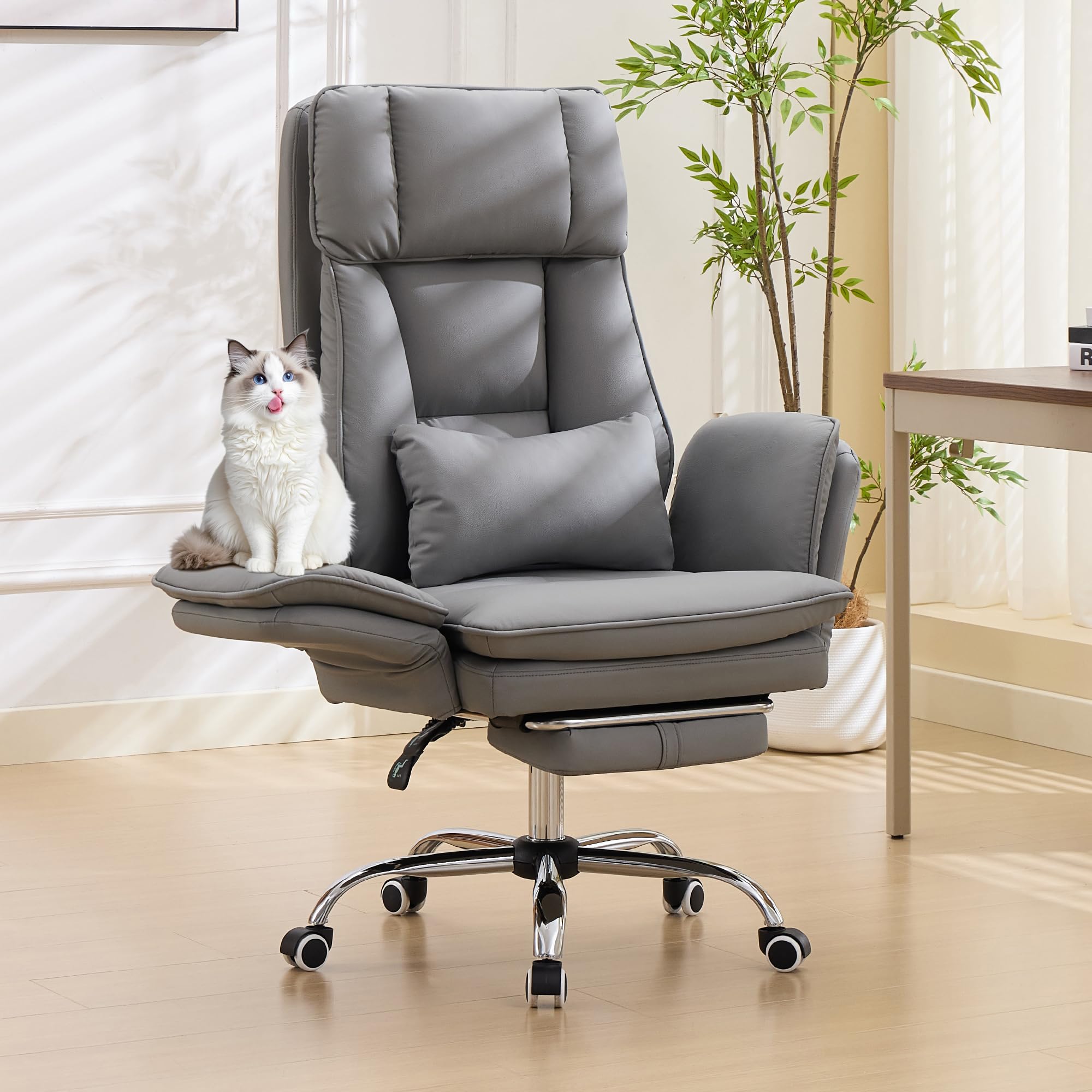 TonghuaS Criss Cross Office Desk Chair with Foot Rest and Flip Armrests for Pets Friendly & Extra Space, Comfortable Ergonomic Reclining Gaming