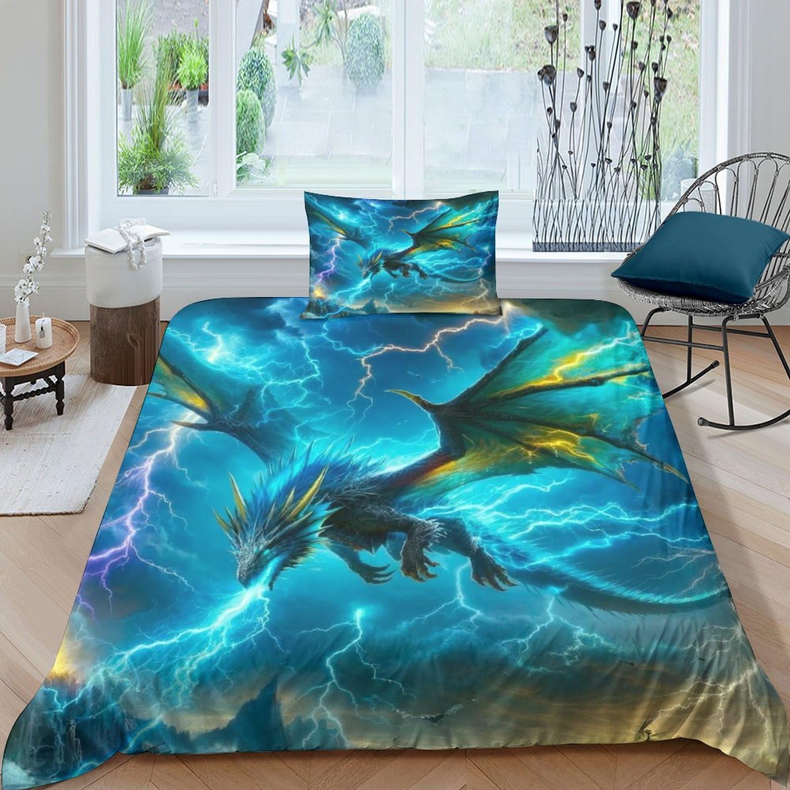 TNFHSOFT Flying Dragon 3D Print Quilt Cover Duvet Cover Set Single Print Duvet Bedding Set Bedding Set Soft Lightweight Microfiber Quilt Cover with Zipper Closure Single（135x200cm）