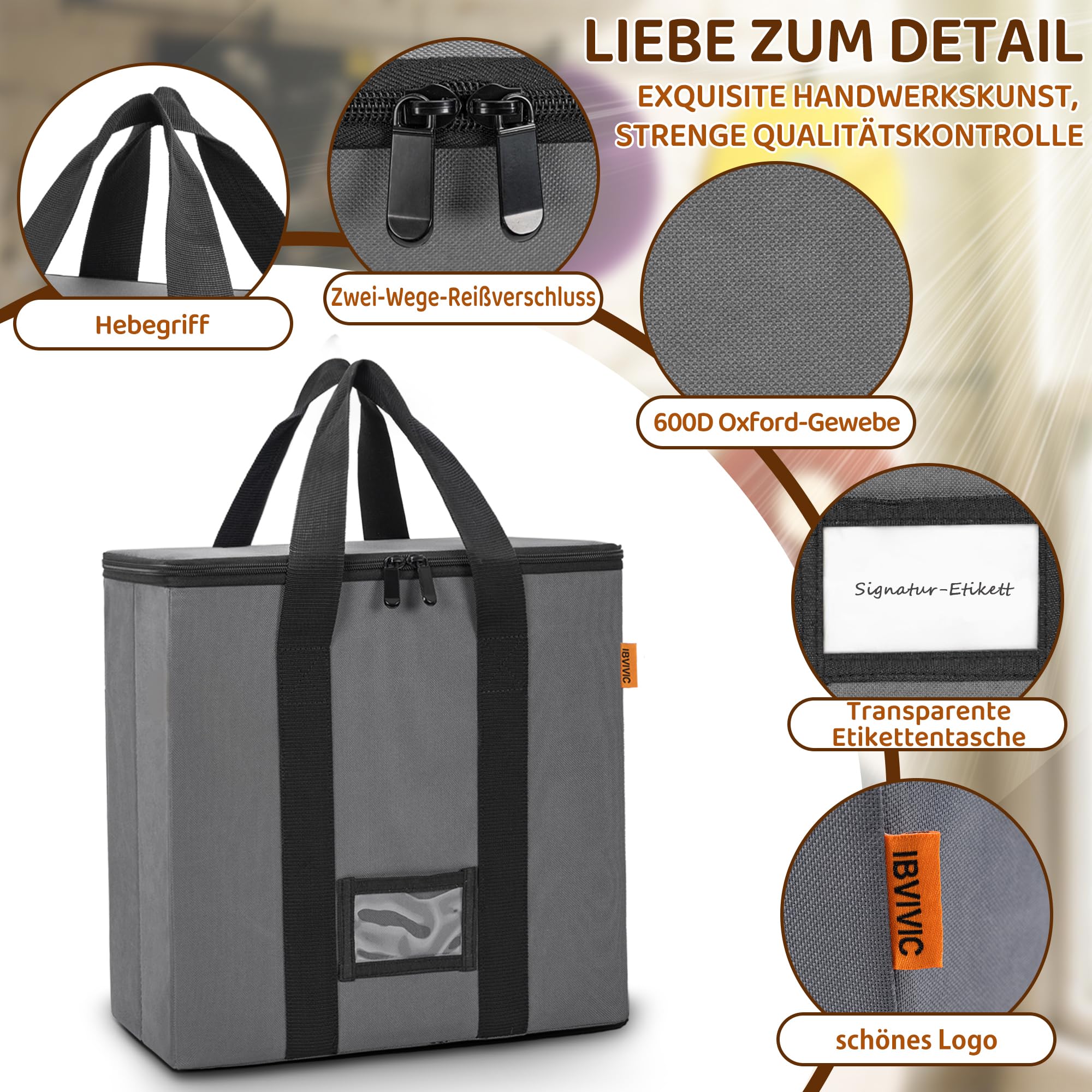 OUUTMEE Vinyl-Schallplatten-Aufbewahrungsbox mit Reißverschlüsse, Klappbare Plattenkoffer für LP-Schallplatten-Aufbewahrung,für 12" Schallplatten, Hält bis zu 30+ einzelne Schallplatten, Klein,Grau