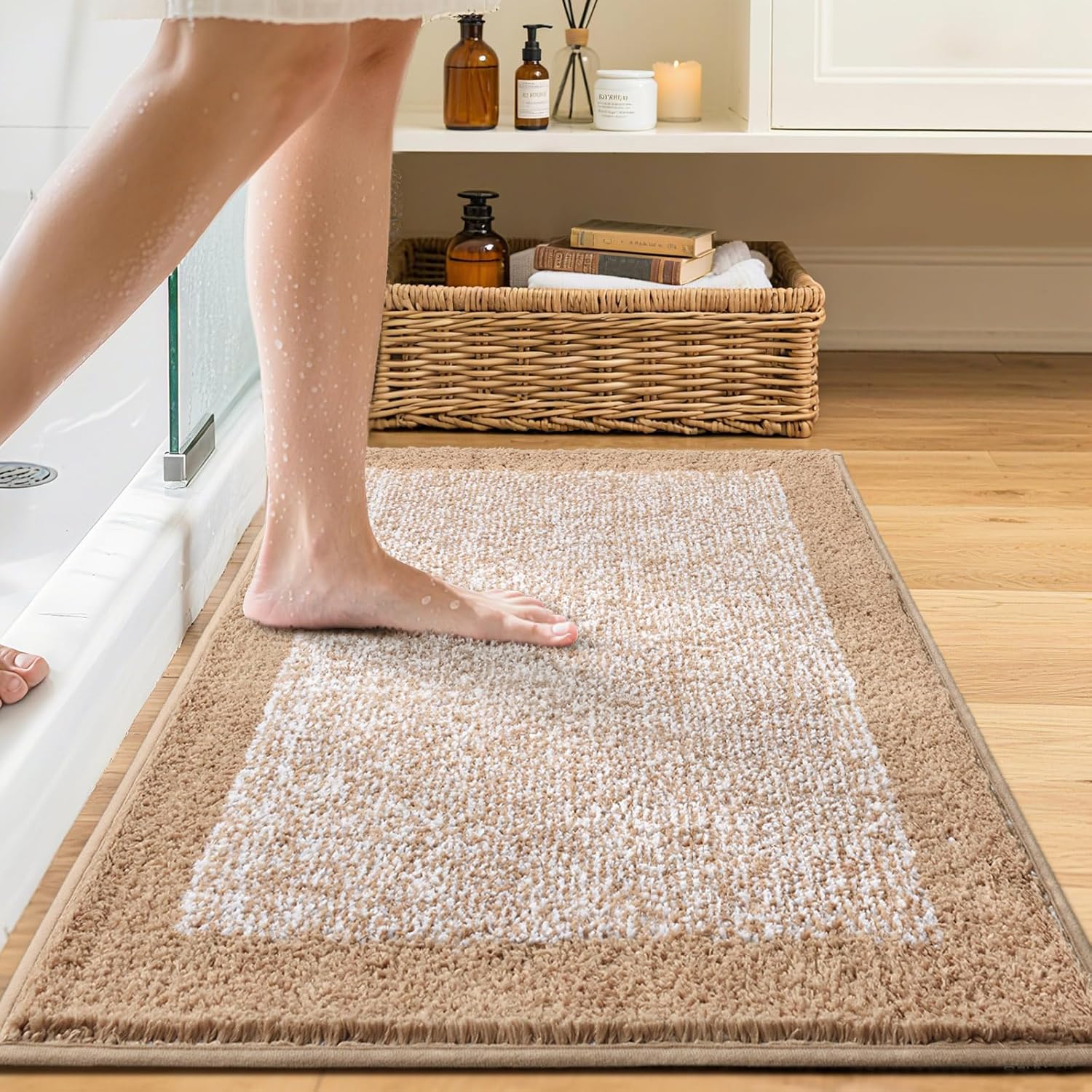 36x24 Large Bathroom Rugs Washable Non Slip, Beige Bath Mat for Bathroom Floor Tub, Soft Absorbent Quick Dry Mats for Shower, Bathtub,Home Decor