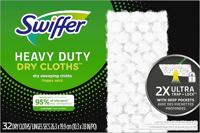 Swiffer Heavy Duty Unscented Multi-Surface Cloth Refills for Floor Sweeping and Cleaning