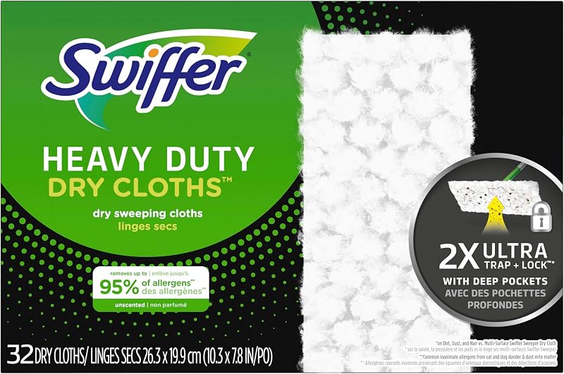 Sweeper Heavy Duty Dry Multi-Surface Cloth Refills for Floor Sweeping and Cleaning, Unscented, 32 Count