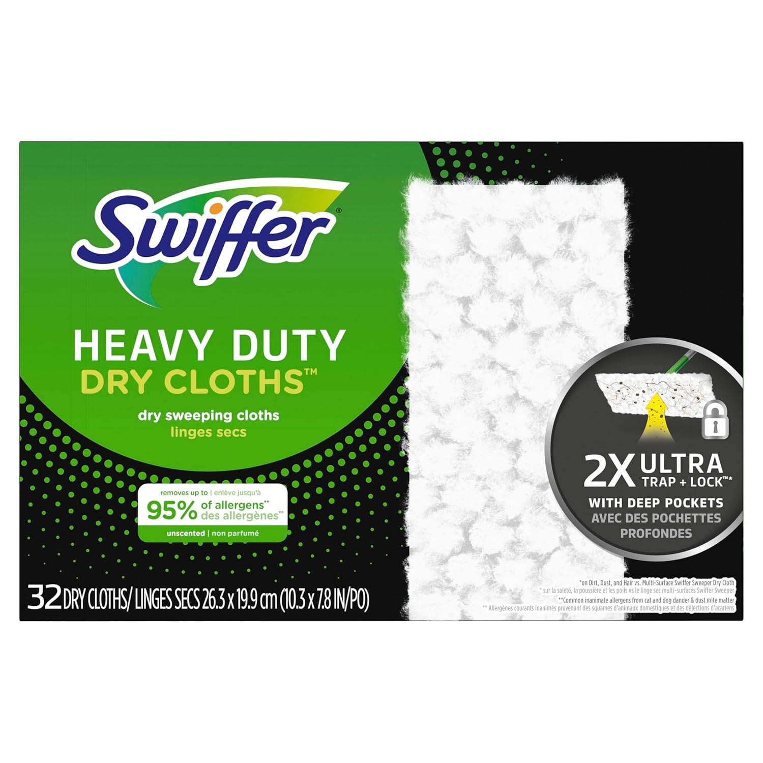 Swiffer Sweeper Heavy Duty Dry Multi-Surface Cloth Refills for Floor Sweeping and Cleaning Unscented 32 Count