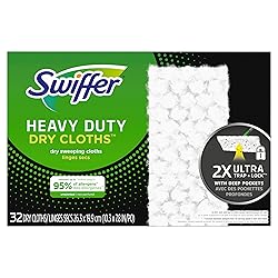 Swiffer Sweeper Heavy Duty Dry Multi-Surface Cloth Refills for Floor Sweeping and Cleaning, Unscented, 32 Count