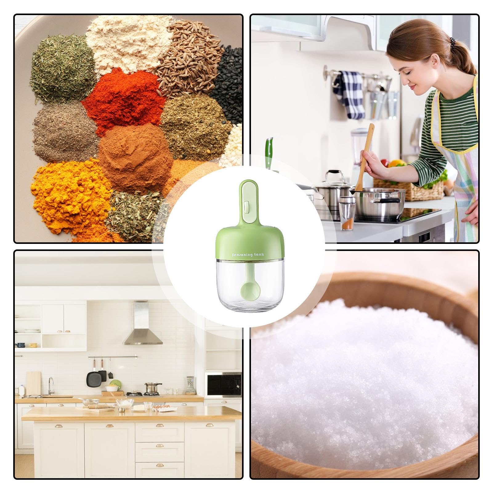 Shurzzesj Glas, Gewürzgläser mit Löffel, Löffel Deckel, integriertes einziehbares Gewürzglas, Glasgläser, kleine Löffel für Gläser Küche, Haushalt & Wohnen
