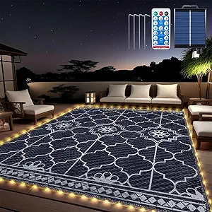 8x10Ft Solar Powered Outdoor Rug with LEDs