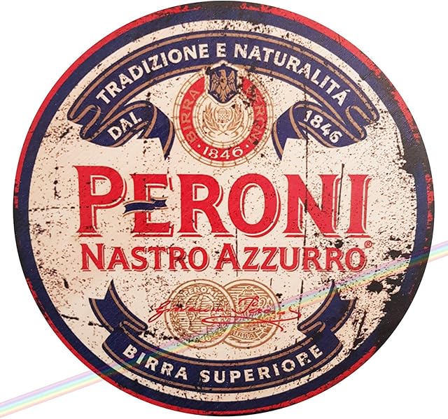 Circle Wooden Signs Mancave Vintage Retro Wood Bar Pub Wall Sign Diameter 19cm (Peroni)