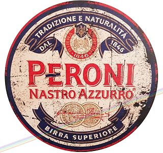 Circle Wooden Signs Mancave Vintage Funny Retro Wood Garden Garage Shed Kitchen Bar Pub Wall Sign Made UK Diameter 19cm ( PERONI ) )