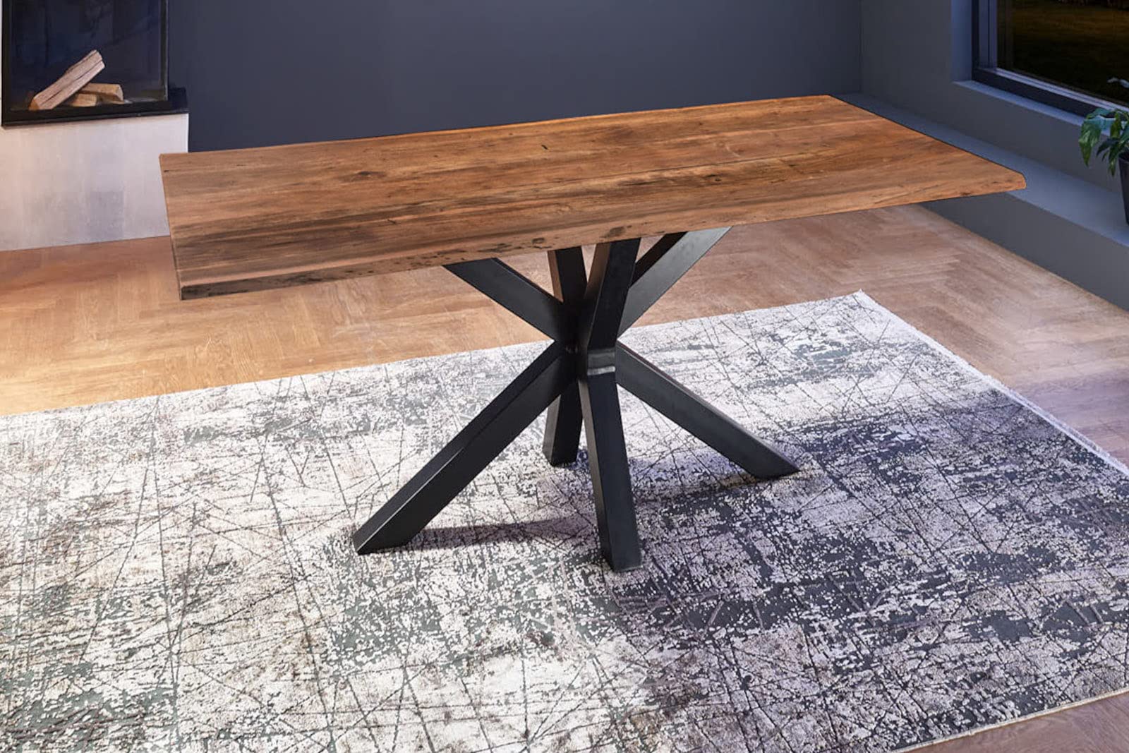 SAM Esstisch Toledo 160x85 cm Akazie nussbaum Baumkante Spider schwarz | Baumkantentisch massiv, Akazienholz nussbaumfarben, Esszimmertisch