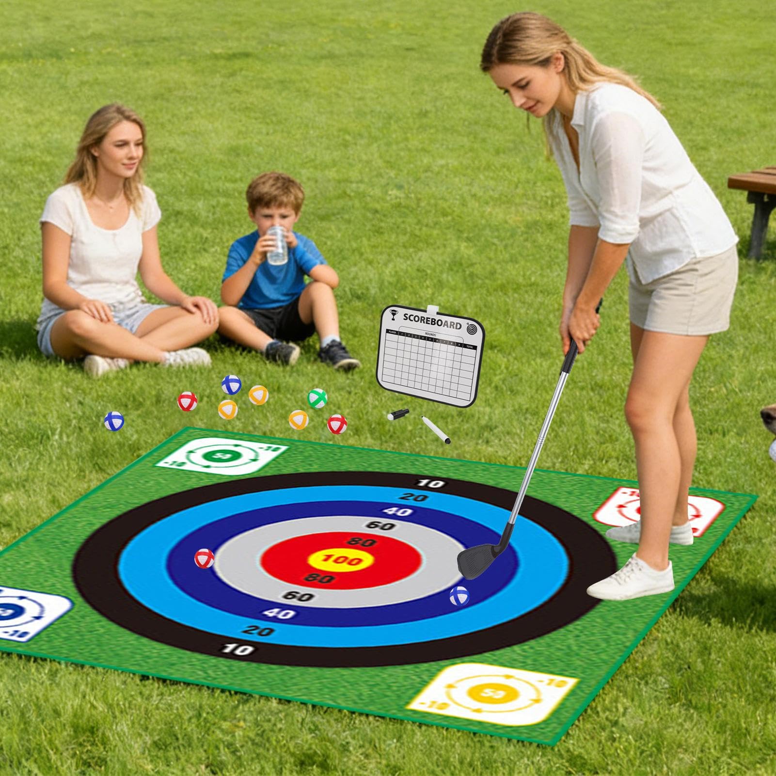 Zestaw samoprzylepnych mat golfowych z chipem, samoprzylepna mata uderzeniowa - dwustronny zestaw do gry w golfa z 20 piłkami - dla rodziny, golfistów, treningu i ćwiczeń wewnątrz i na zewnątrz