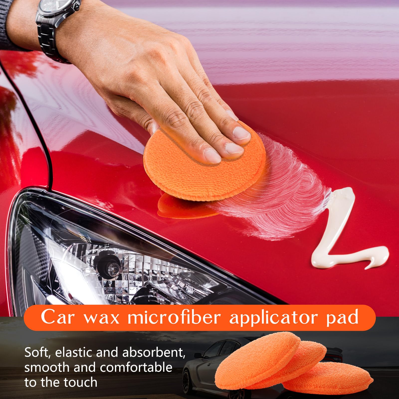 Tanlade 50 almohadillas aplicadoras de microfibra para detalles de coche, aplicador de cera, almohadillas de microfibra, 5 pulgadas de diámetro (naranja)
