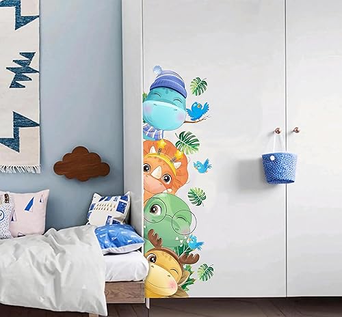 Miniatura 4 de VESMATITY Calcomanías de pared de dinosaurios de acuarela de 51.18 x 15.74 pulgadas, calcomanías de pared de tiranosaurio Rex Triceratops para