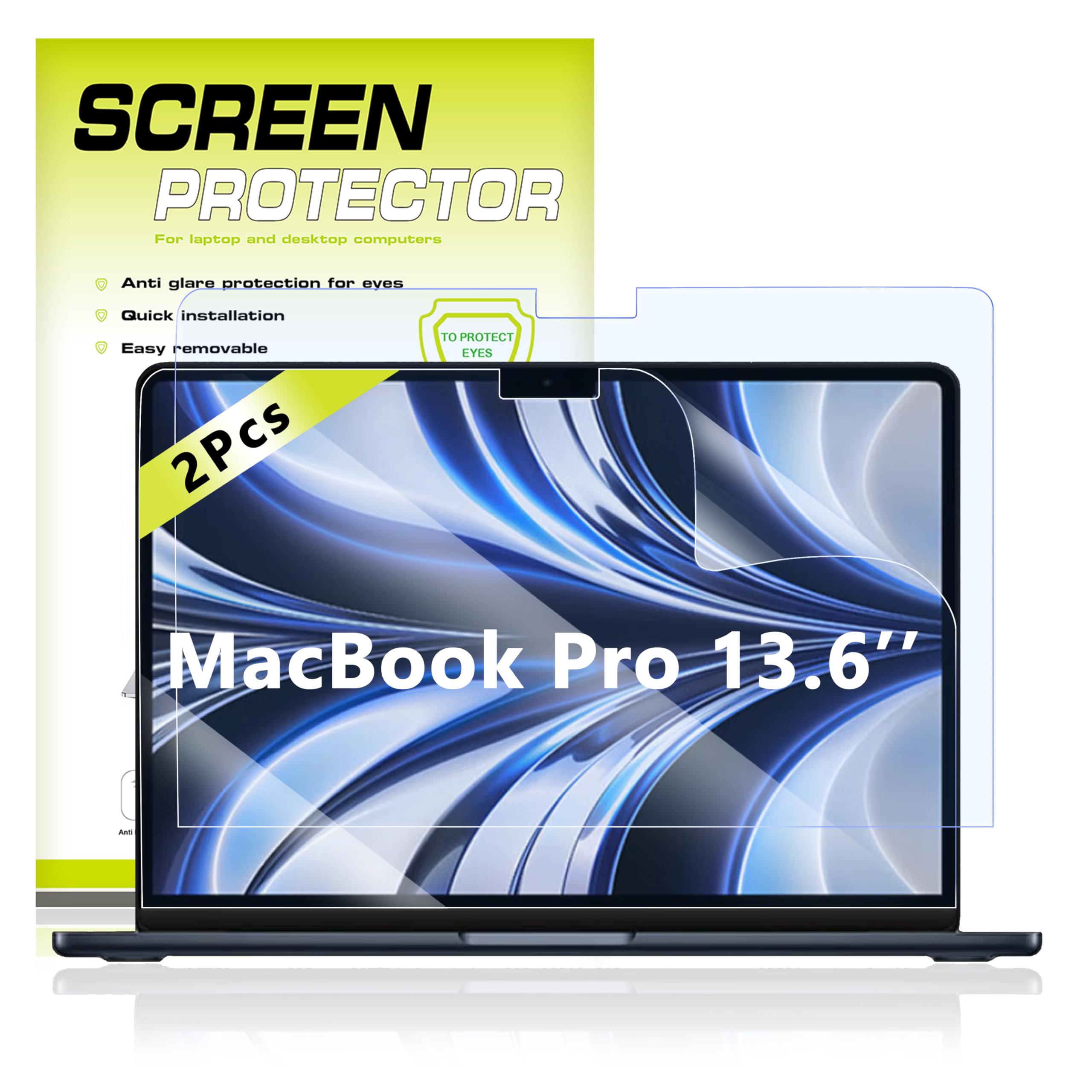 YongMai 2-Pack Anti Blue Light Screen Protector Compatible with MacBook Air 13.6 inch 2026/2024/2022 M5/M3/M2, Eye Protection & Anti Glare Laptop