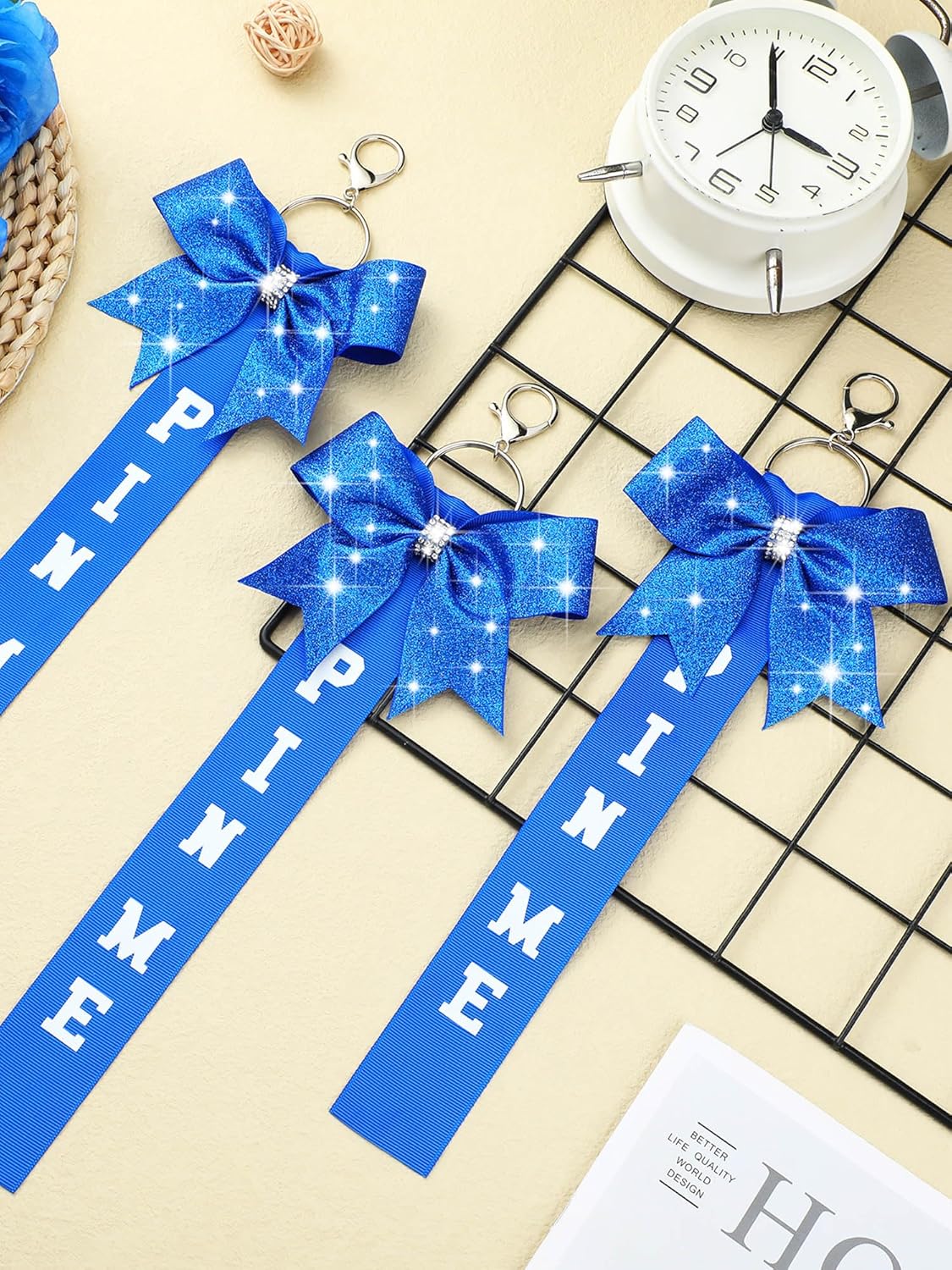 Landical Cheer Pin Me Ribbon Cheerleader Ribbon Keychain with Rhinestones Bow for Cheerleader Bag Backpack - Image 3