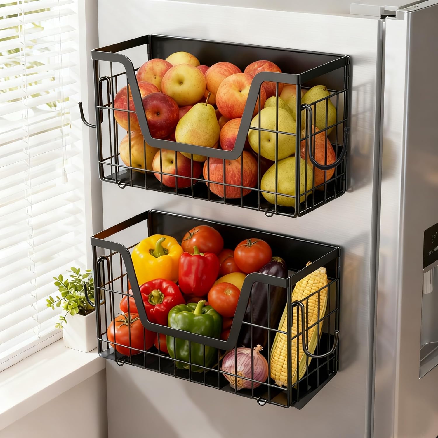 Magnetic Shelf Basket for Refrigerator,Fridge Magnet Shelf Organizer,Side of Fridge Storage Bin,No Assembly Space Saving for Fruits,Veggies,Snacks-2 Pack