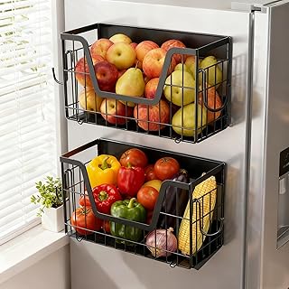 Magnetic Shelf Basket for Refrigerator,Fridge Magnet Shelf Organizer,Side of Fridge Storage Bin,No Assembly Space Saving for Fruits,Veggies,Snacks-2 Pack