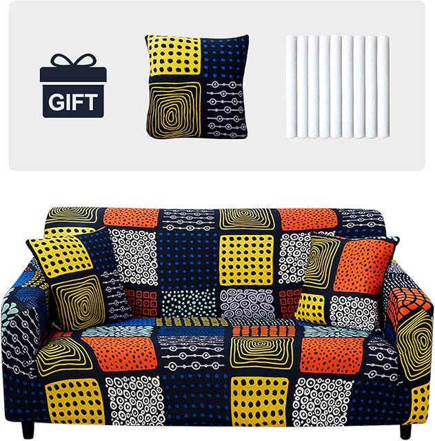 JOYDREAM 1-Piece Stretch Sofa Cover Anti-Slip Couch Slipcovers Elastic Furniture Protector for Armchair/Couch Soft Fabric Settee Covers Couch Cover with 1 Cushion Cover (Medium, Multicolored)