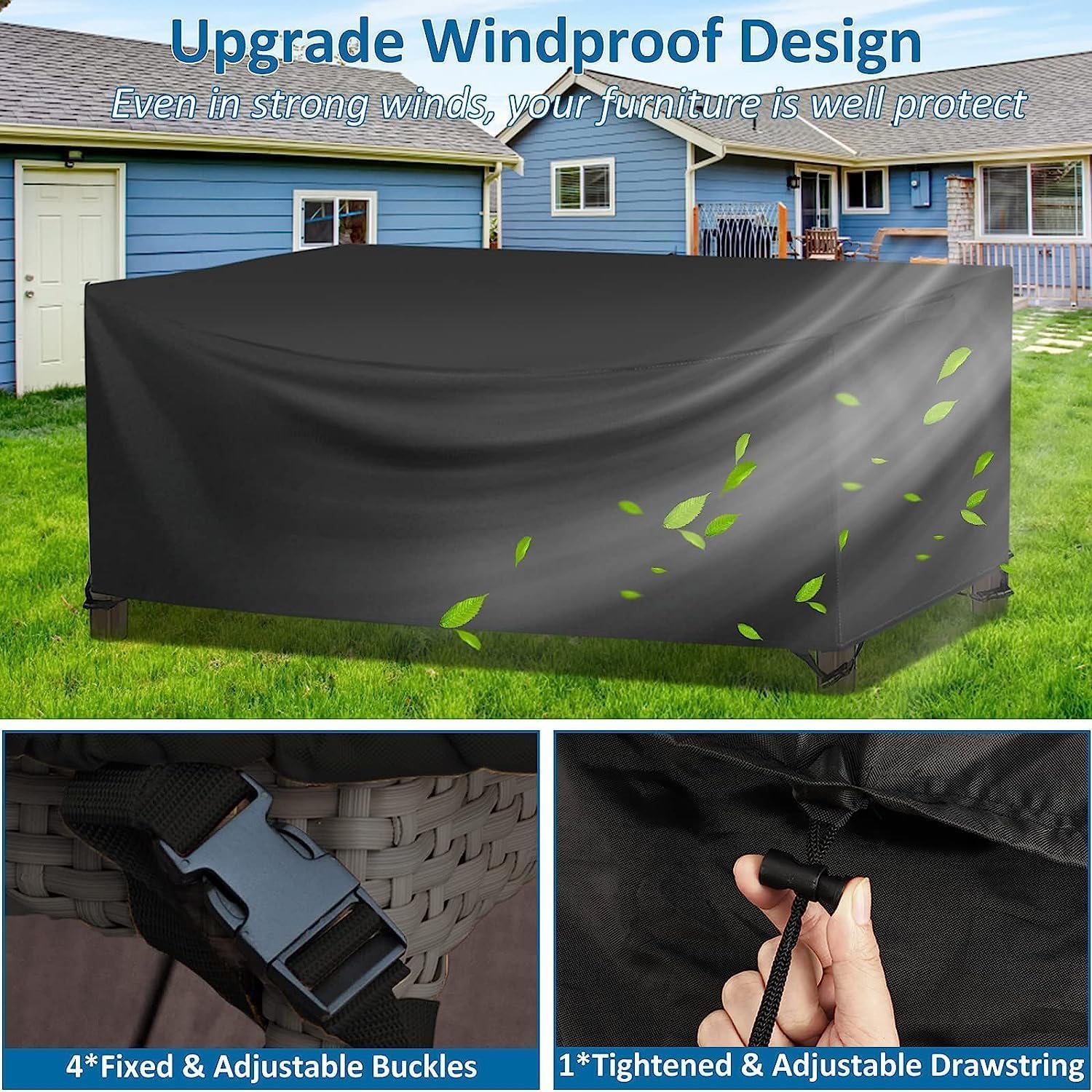 Wanocean Patio Furniture Covers Waterproof, Outdoor Furniture Cover with Storage Bag, Outdoor Table and Chair Cover for Rain, UV, Snow and Dust（78" L x 78" W x 33" H）