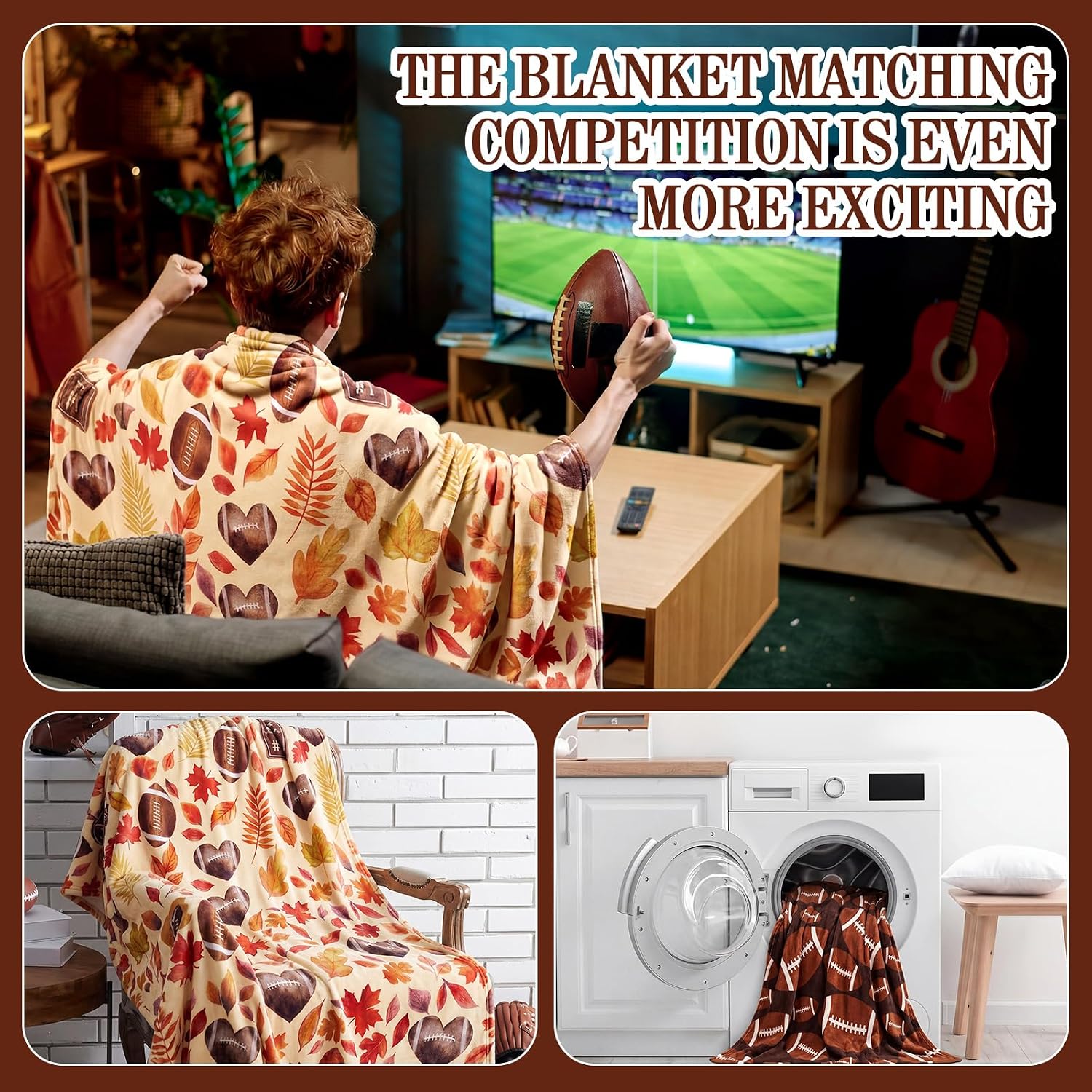 2 Pack Football Throw Blankets 50 x 60 Fall Soft Flannel Sports Blanket