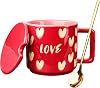 Coffee Mugs for Women, 15 OZ Coffee Cup with Lid & Spoon, Tea Cup for Office and Home, Birthday Gifts for Women, Mother, Father, Wife, Daughter, Sister, Friends, Dishwasher & Microwave Safe