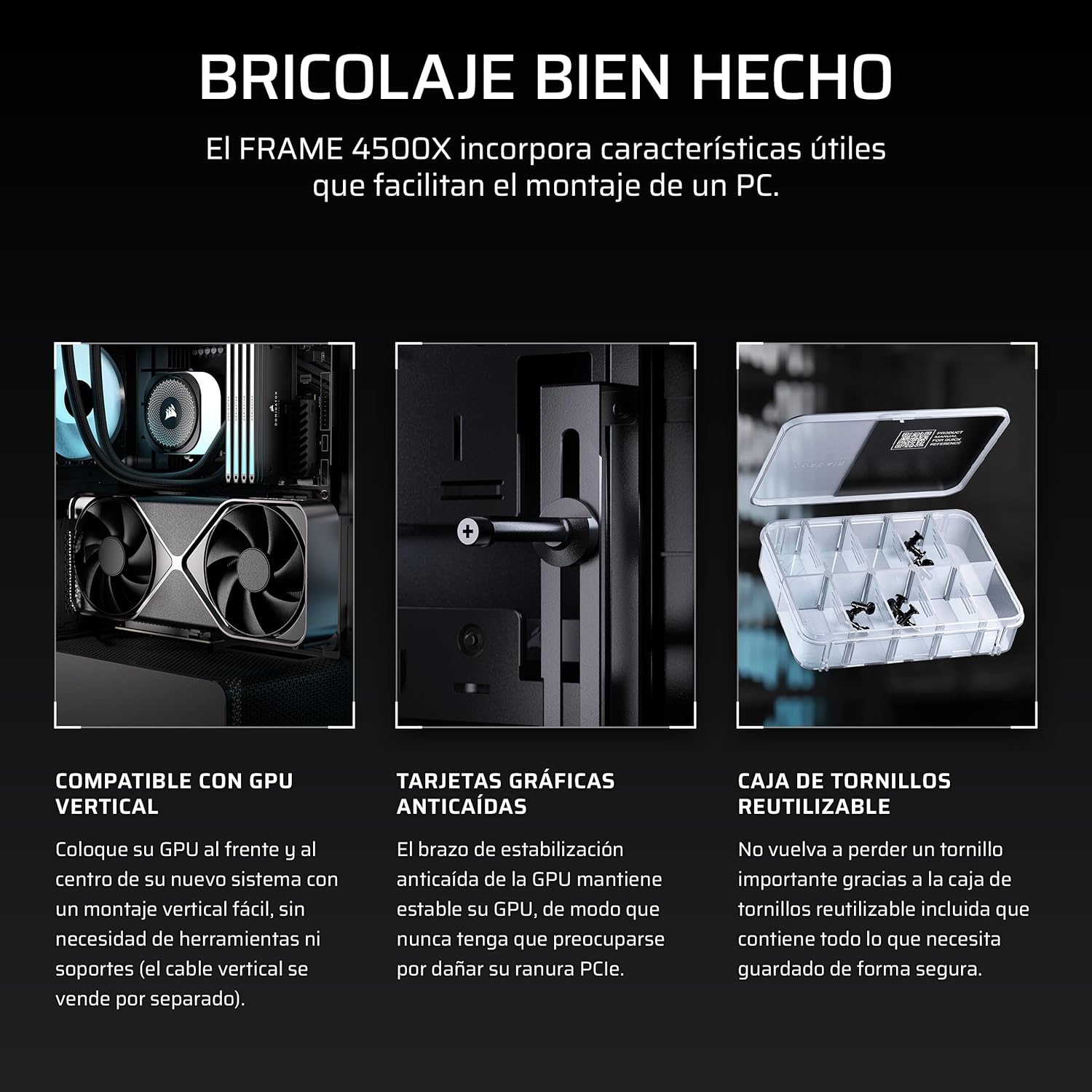 CORSAIR Frame 4500X RS-R ARGB Caja de PC Semitorre con Cristal Panorámico – Sistema de Montaje de InfiniRail, Capacidad para Dos radiadores de 360 mm, Incluye 3 Ventiladores RS120R – Negro 12