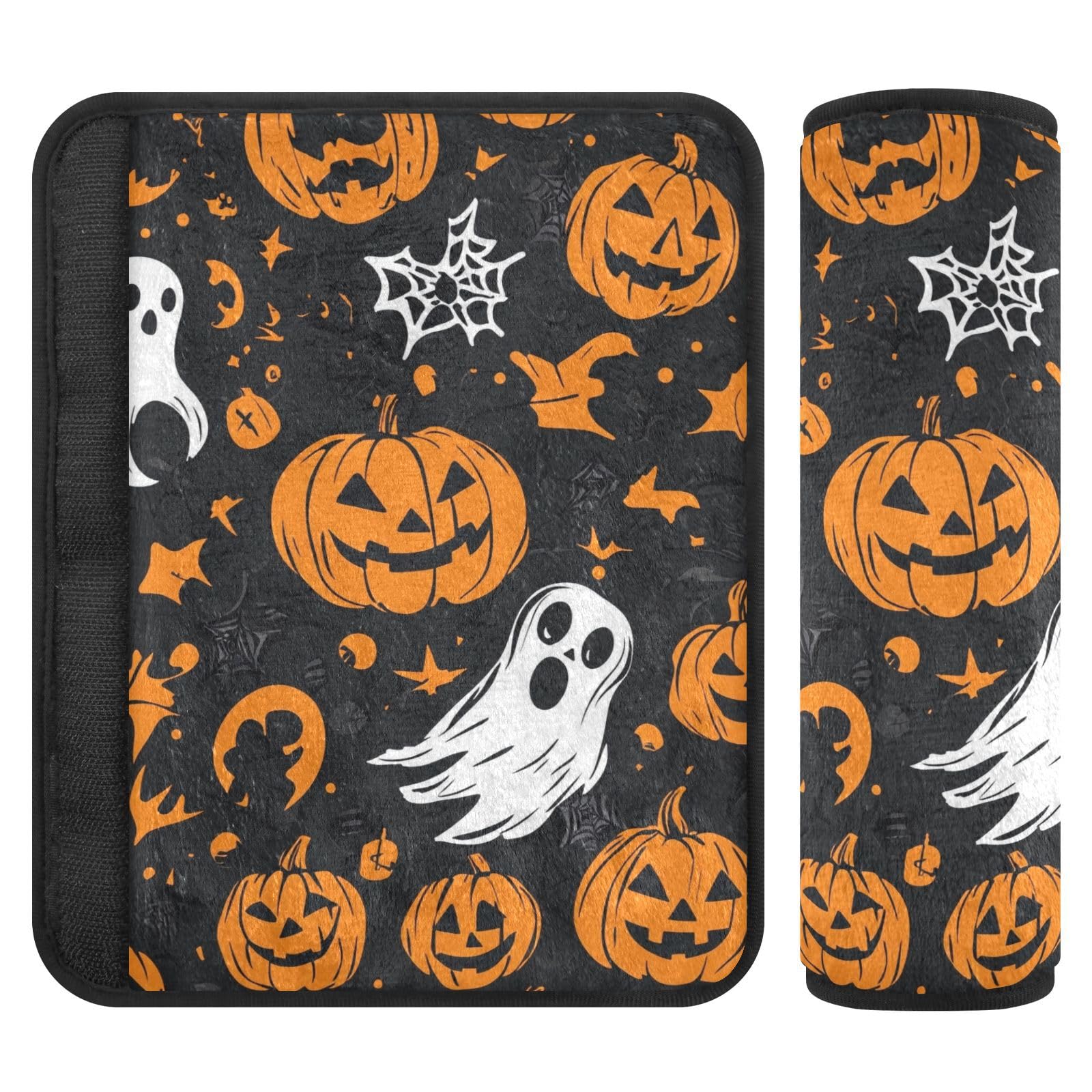 Gothic Funny Halloween Ghost and Pumpkins Seat Belt Cover Pad 2 Pcs Soft Cute Seatbelt Covers Protector Support Head Neck Shoulder Strap for Car Seats High Chair Backpack for Adults Kids Women