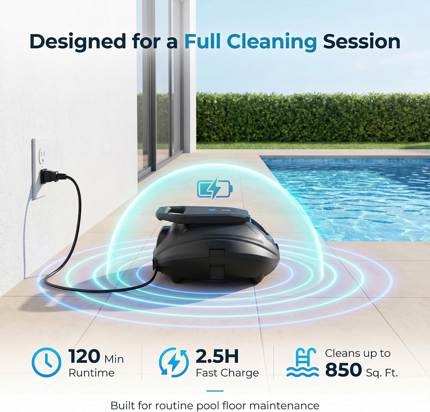 Robotic Pool Cleaner Cordless, Dual-Motor Powerful Suction & 120 Mins Longest Runtime, photo 7