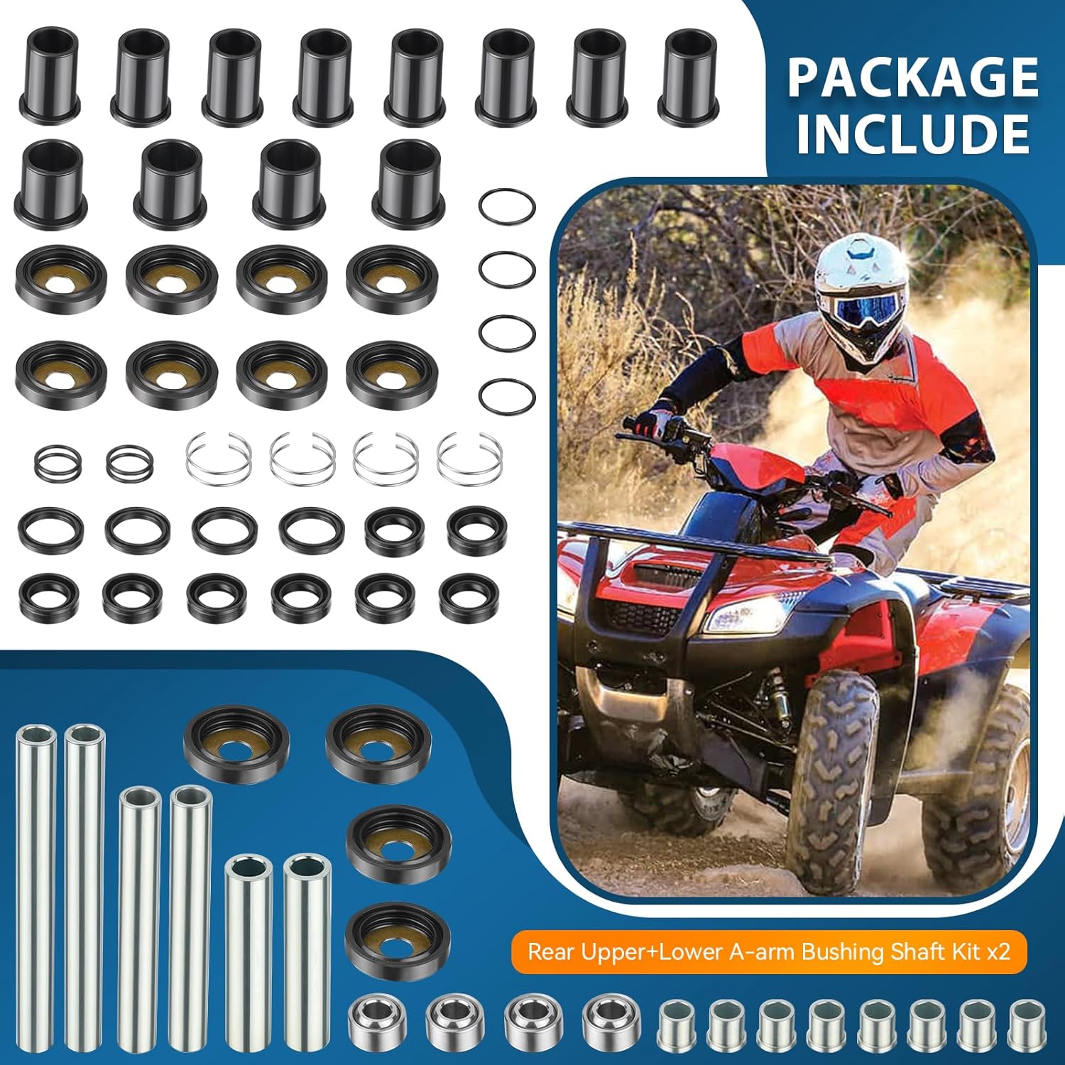 2x Rear Upper+Lower A-arm Bushing Shaft Kit for Honda Rincon 650 680 TRX650 TRX680 2003-2014