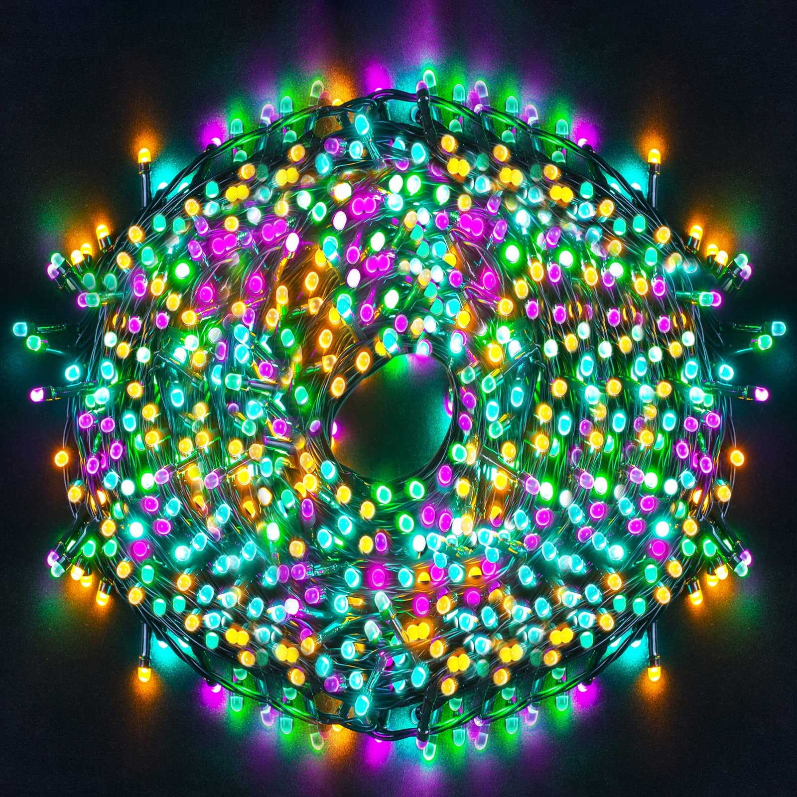 1000LED 100M Luci Natale Esterno, Stringa Luci Colorate 8 Modalità | Catena Luminosa Decorative IP44 Impermeabile per Albero Natale Giardino Interno Camere Letto Festa, Filo Verde