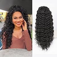 Vista 29 de QGZ Extensión de cola de caballo con cordón para mujeres negras de 18 pulgadas, cola de caballo afro sintética larga y rizada para uso diario